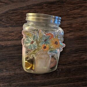 Lot of costume, jewelry in Floral Glass Jar with Lid